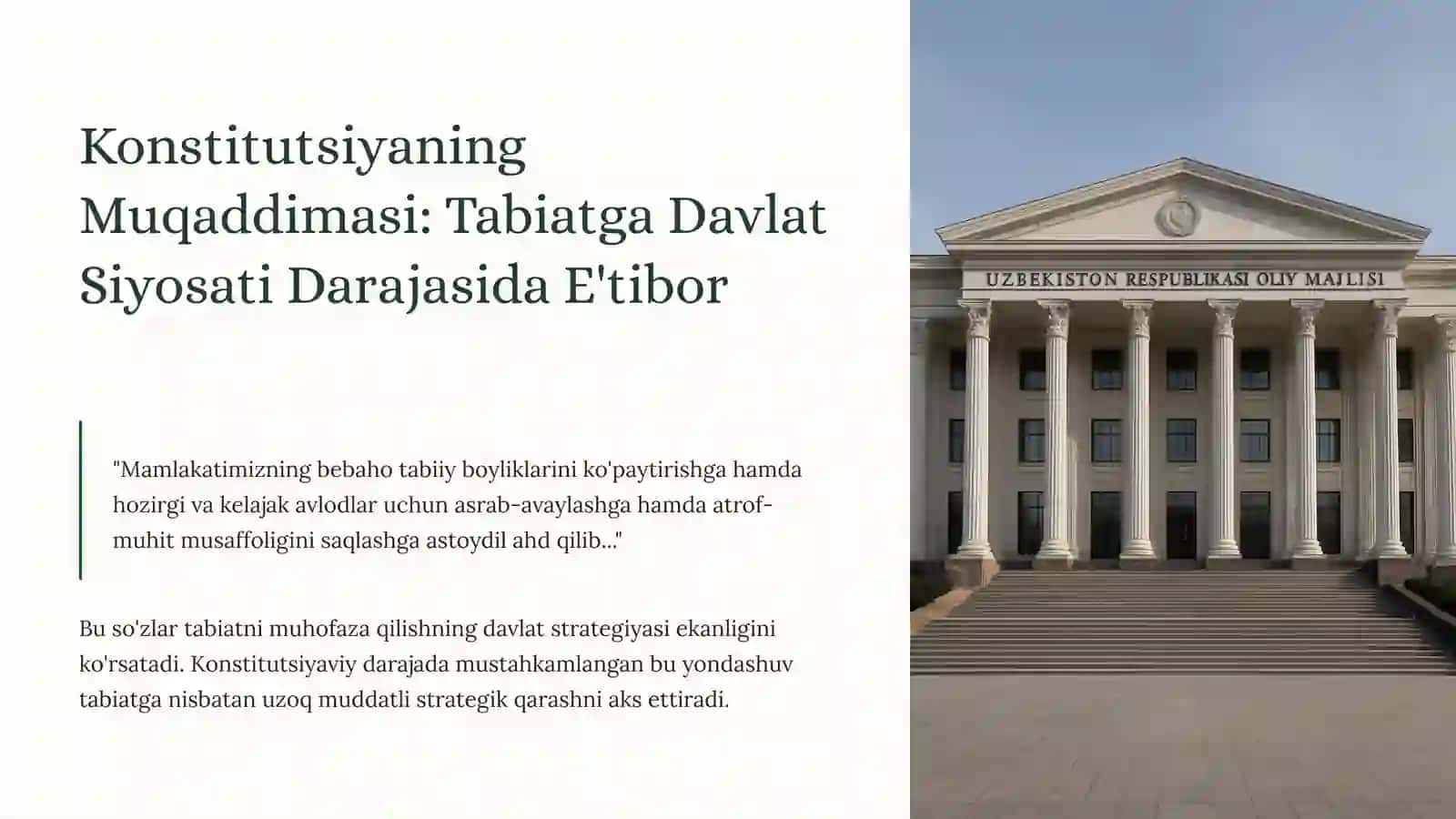 O'zbekiston Respublikasi Konstitutsiyasi: Atrof-muhitni Muhofaza Qilish va Yer Resurslaridan Foydalanish Ekologiyasi 2