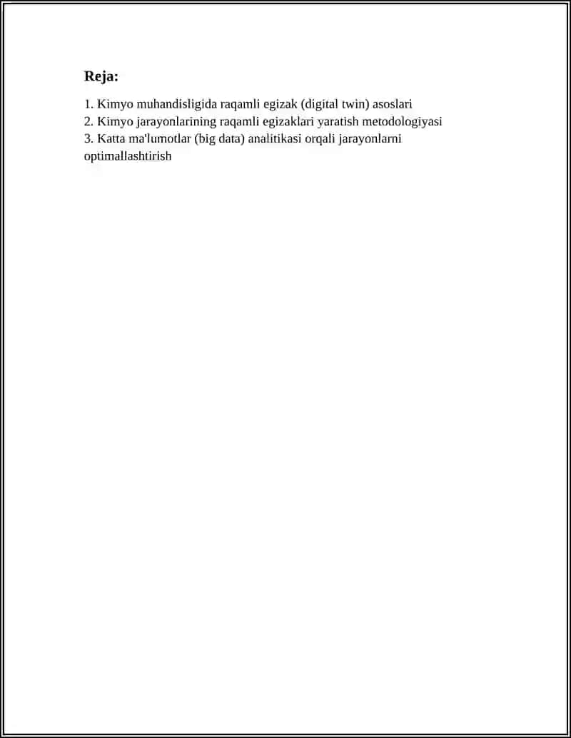 KIMYO MUHANDISLIGIDA RAQAMLI TEXNOLOGIYALAR (DIGITAL TVIN,BIG DATA) 2