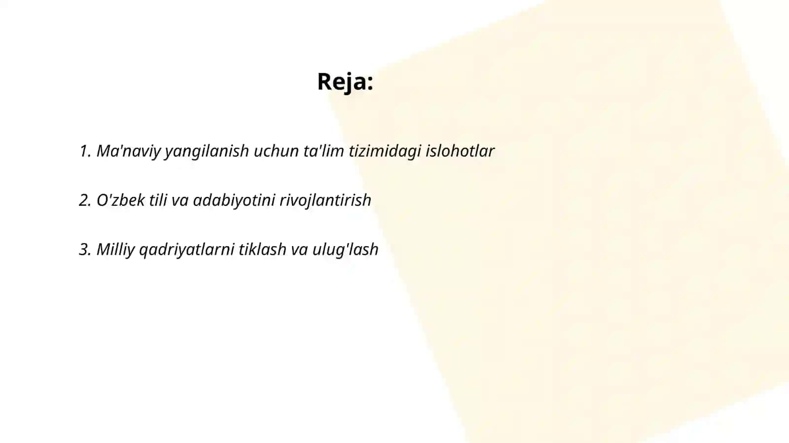 Ma'naviy yangilanish uchun ta'lim tizimidagi islohotlar 2