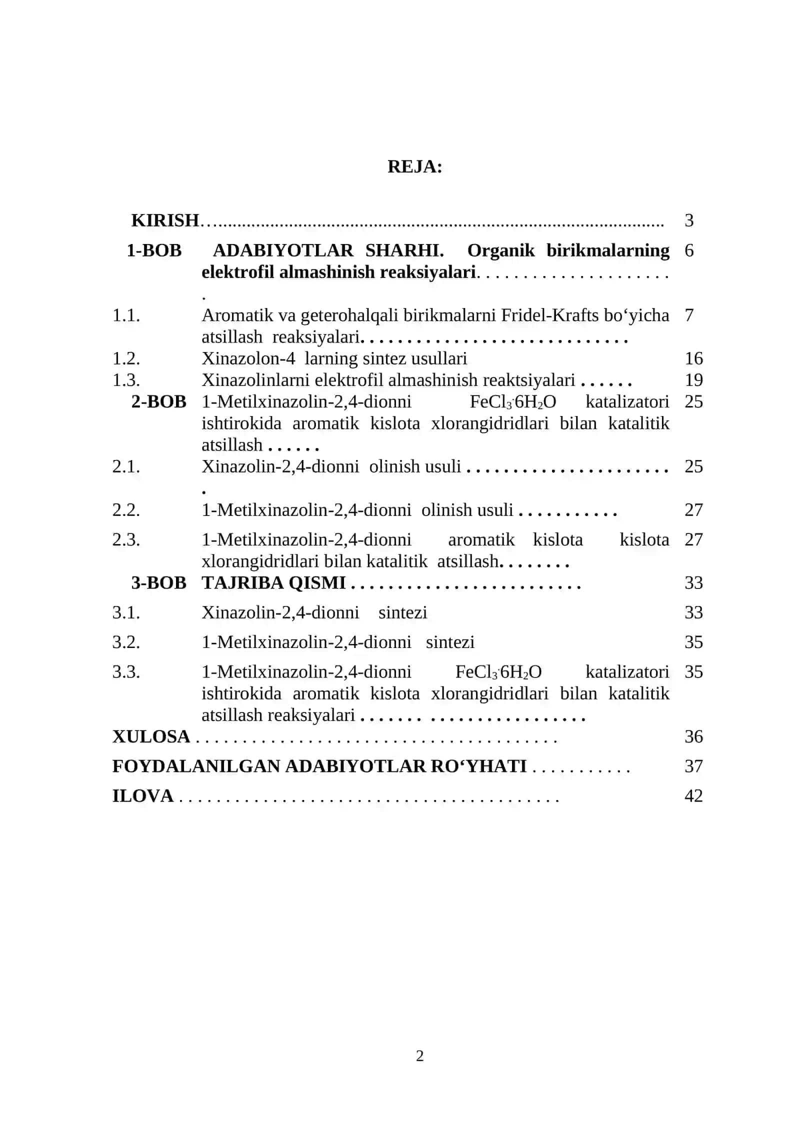 1-metilxinazolin-2,4-dionni fecl3.6h2o katalizatori ishtirokida aromatik kislota xlorangidridlari bilan atsillash 2
