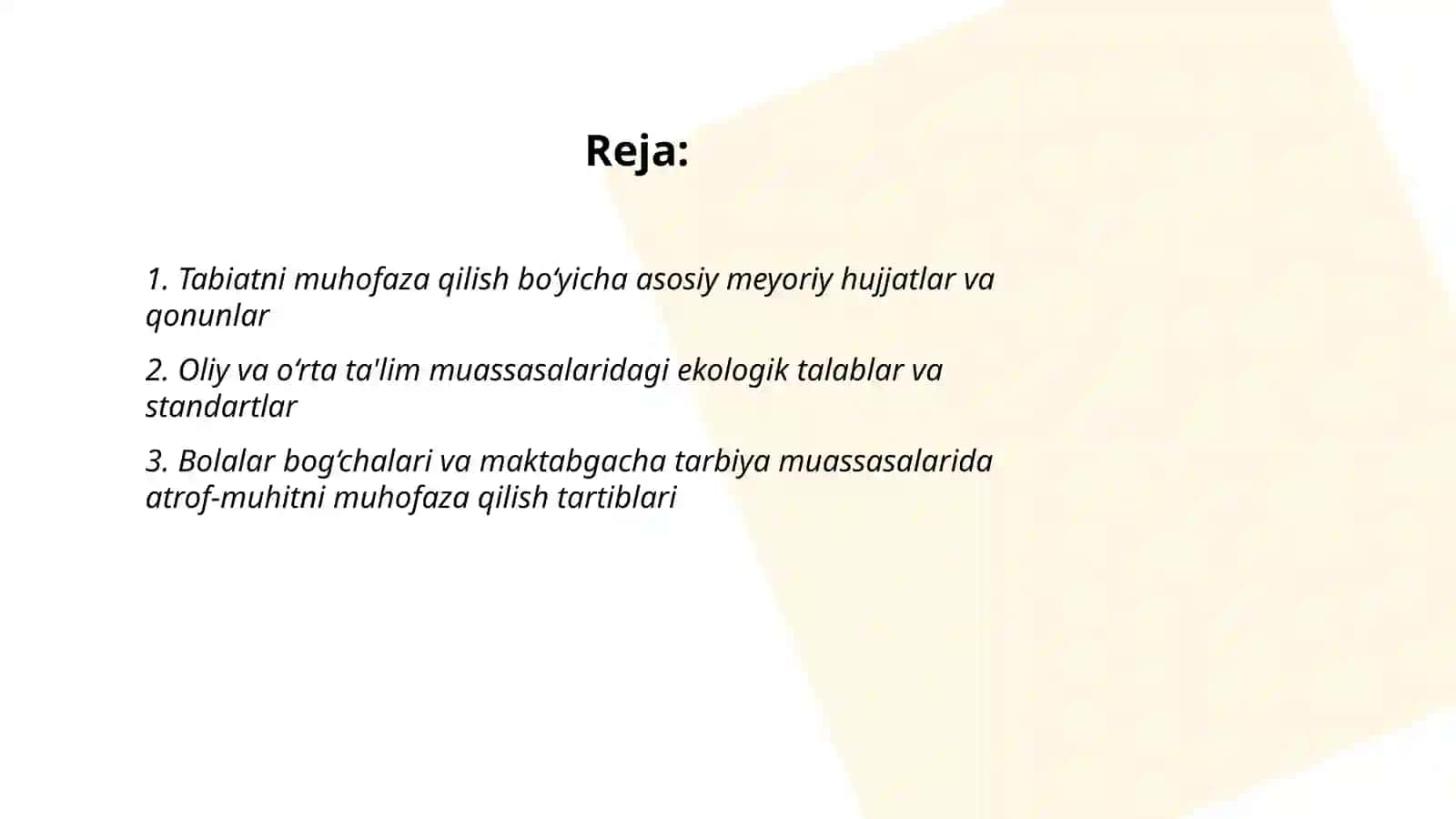Tabiatni muhofaza qilish masalalarini meyoriy hujattlarda yoritilishi 2