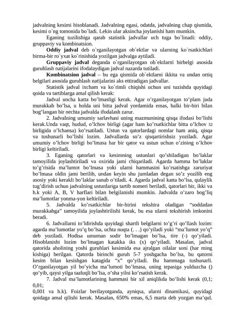 Statistik ma’lumotlarni jadval va grafiklarda tasvirlash 2