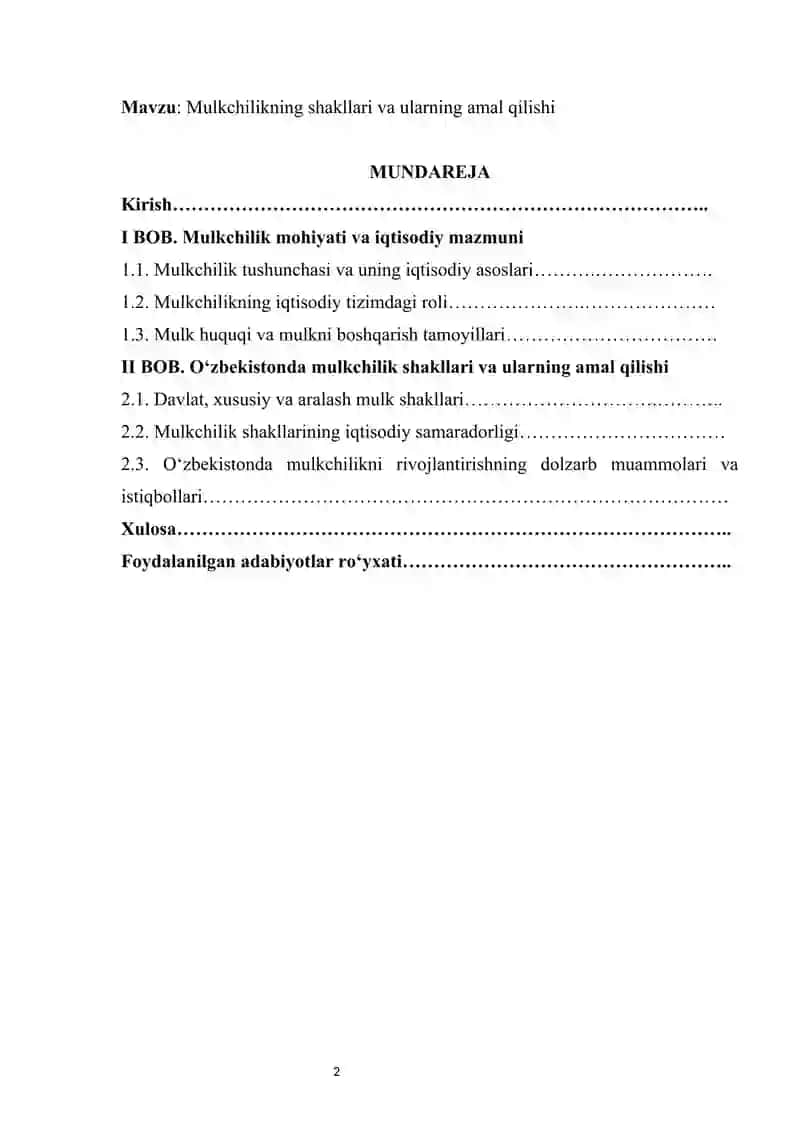 Mulkchilikning shakllari va ularning amal qilishi 2