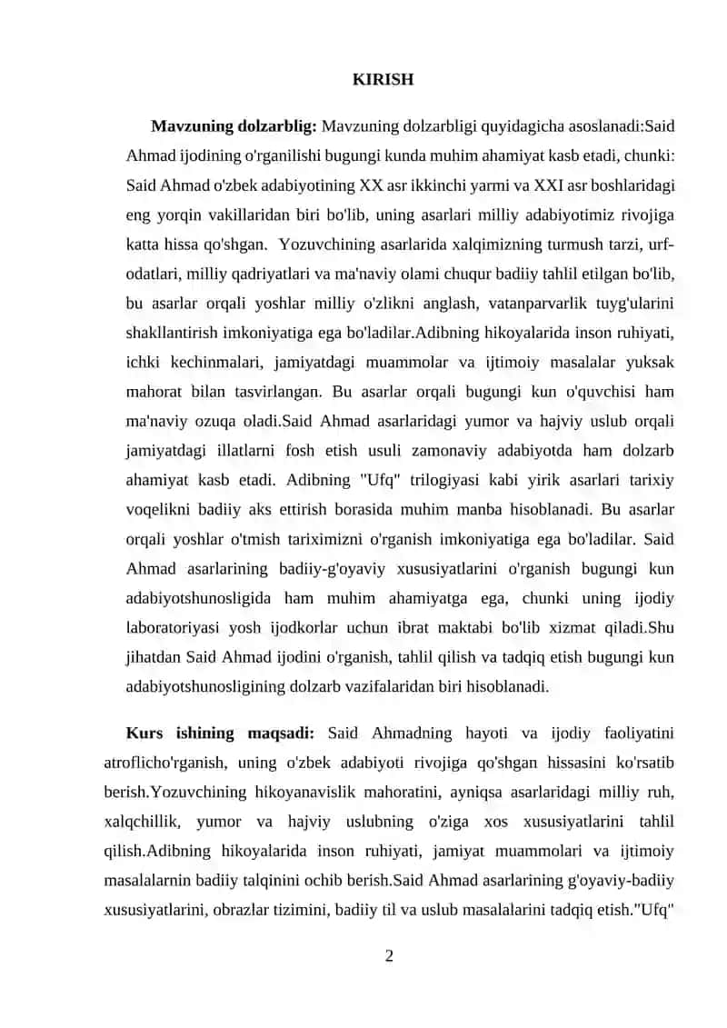 SAID AHMADNING HAYOTI VA IJODIY FAOLIYATI 2