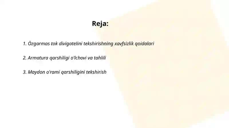 Òzgarmas tok divigatelini tekshirish 2