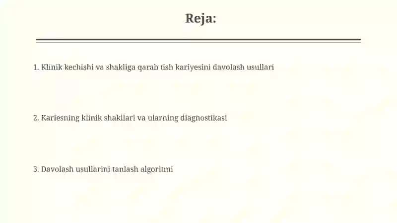 Yuza kariesni klinik kechishi va shakliga qarab davolash 2
