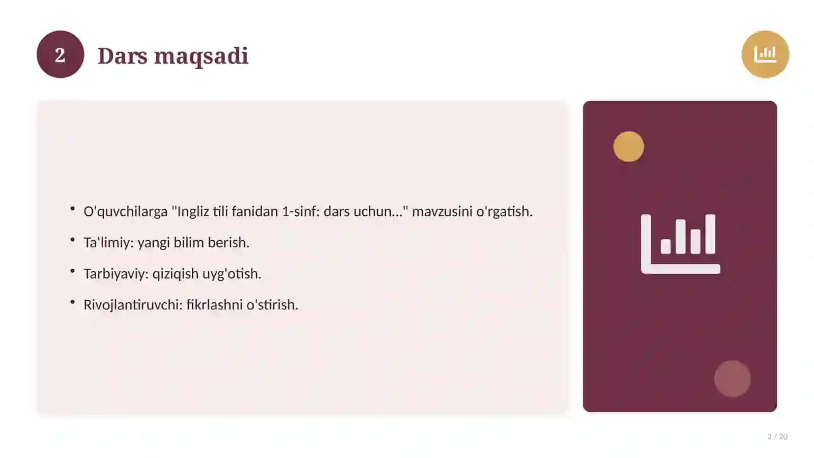 Ingliz tili fanidan 1-sinf: dars uchun slayd-taqdimot 2