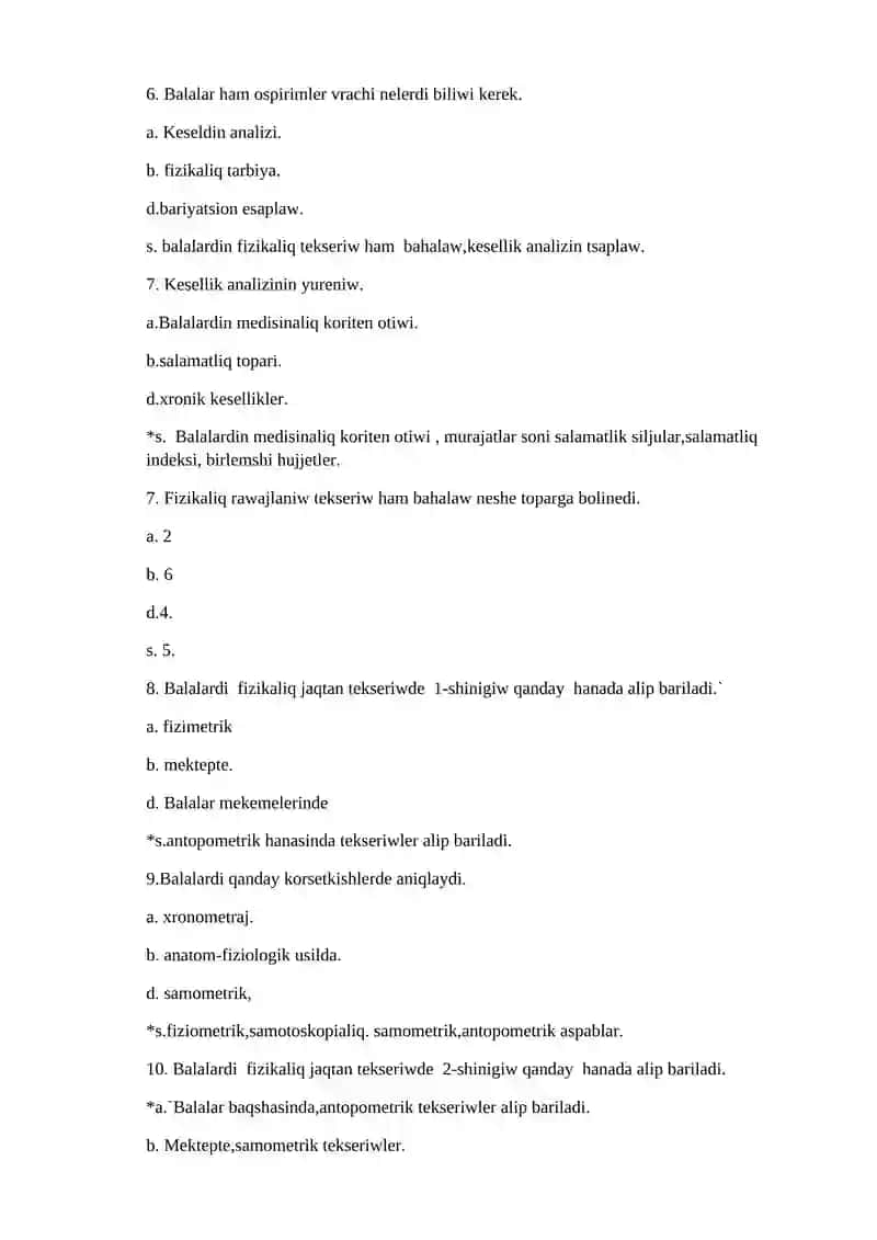 Balalar ham o'spirimler salamatliq jagdayin harakterlewshi korsetkishlerdi uyreniw usullari 2