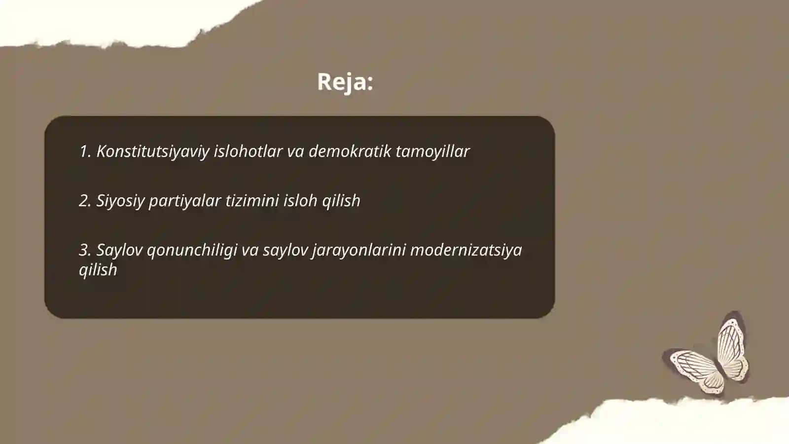 Oʻzbekistonda demokratik fuqarolik jamiyati asoslarining shakllanishi, amalga oshirilgan siyosiy islohotlar 2