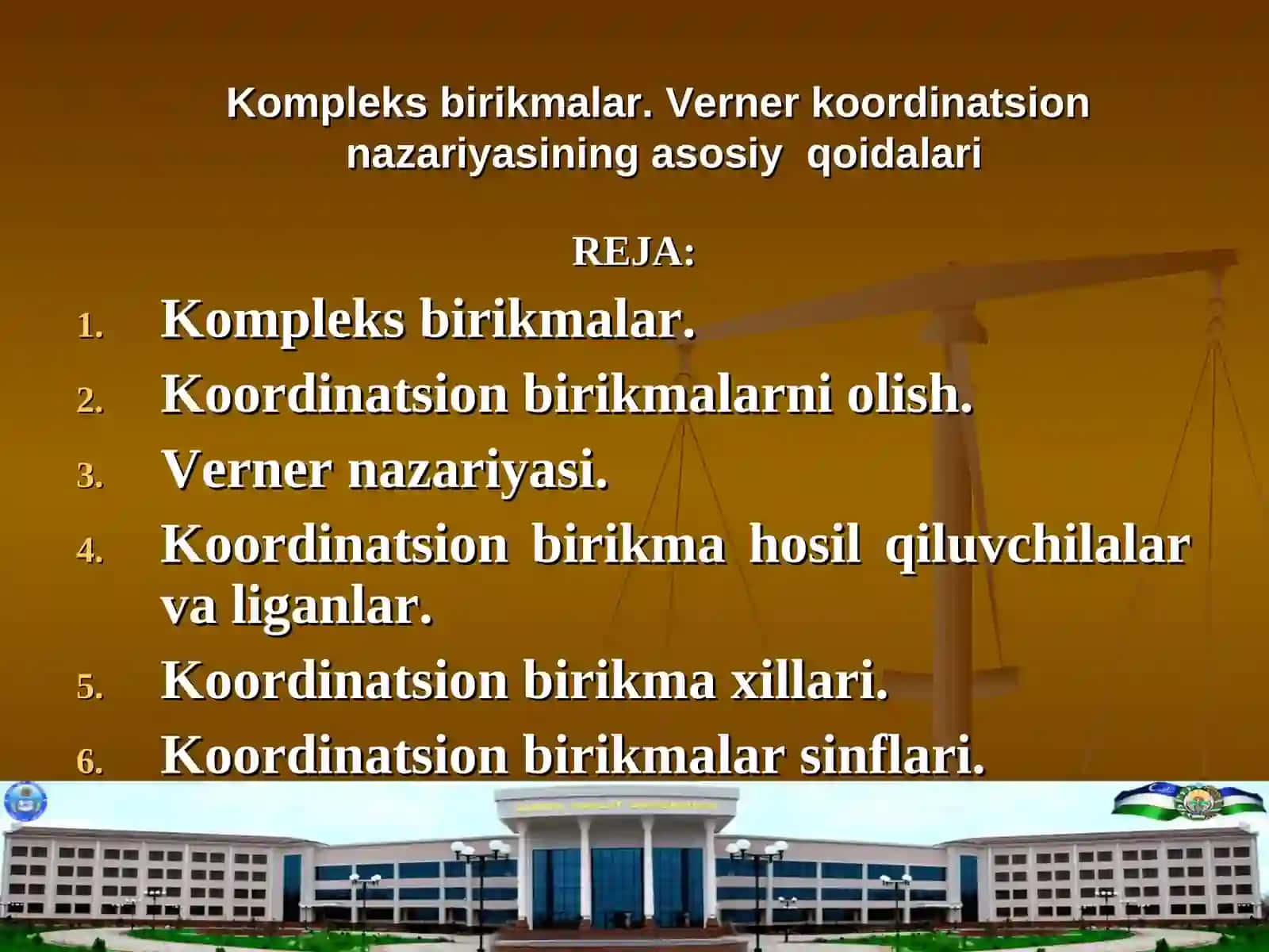 Kompleks birikmalar. Verner koordinatsion nazariyasining asosiy qoidalari 2