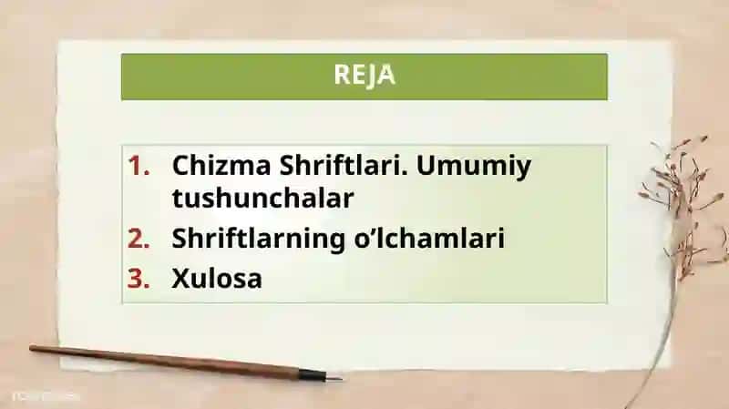 Chizma shriftlari va ularning o'lchamlari 2