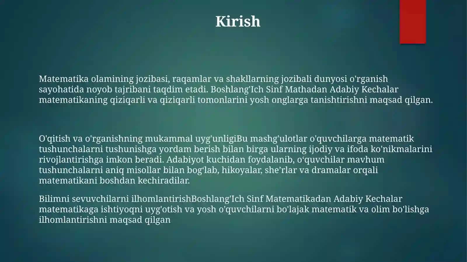 BoshlangʻIch Sinf Matematikadan Adabiy Kechalarni Tashkil Etish 2