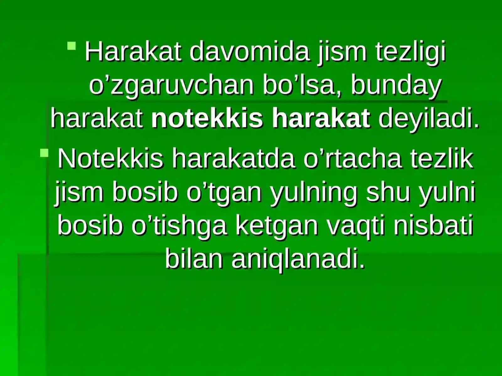 Notekis harakatda tezlik 2