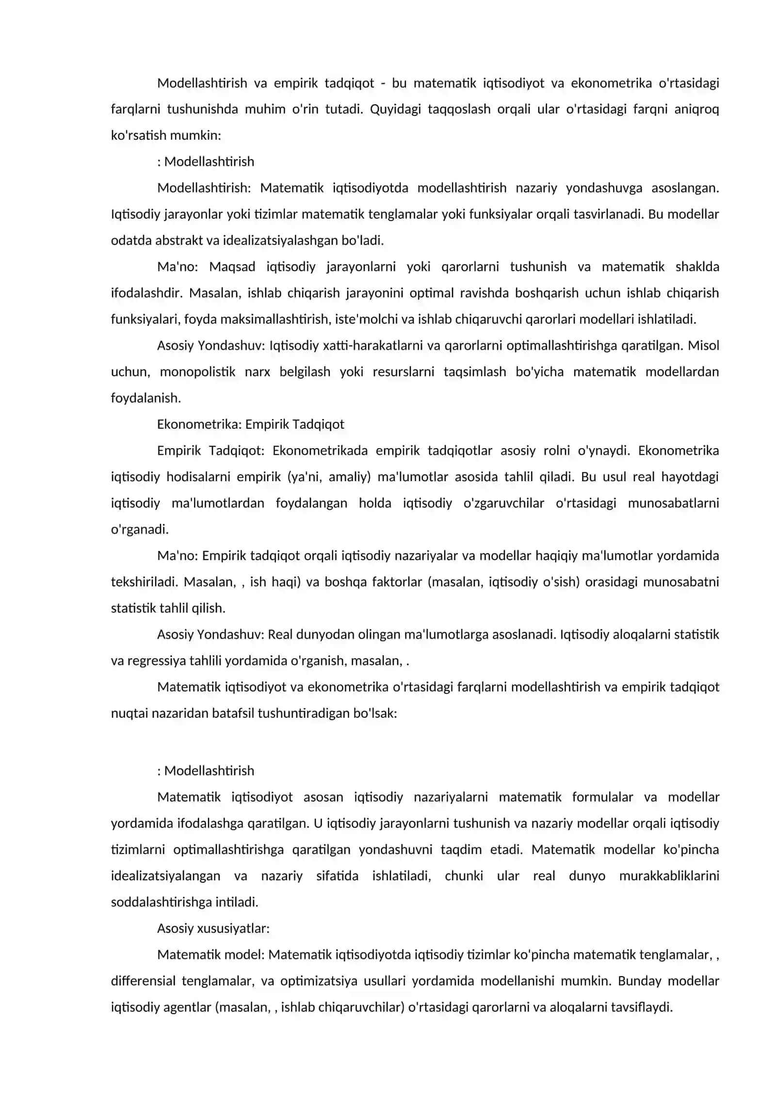 Matematik iqtisodiyotning ekonometrikadan farqi nimada 2