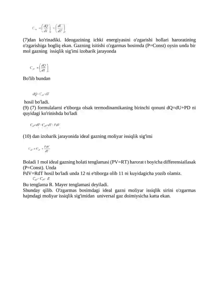 Ideal gazning issiqlik sig'imi 2