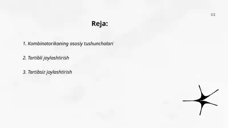 Kombinatorika elementlari.Órinlashtirish,órin almashtirish. 2