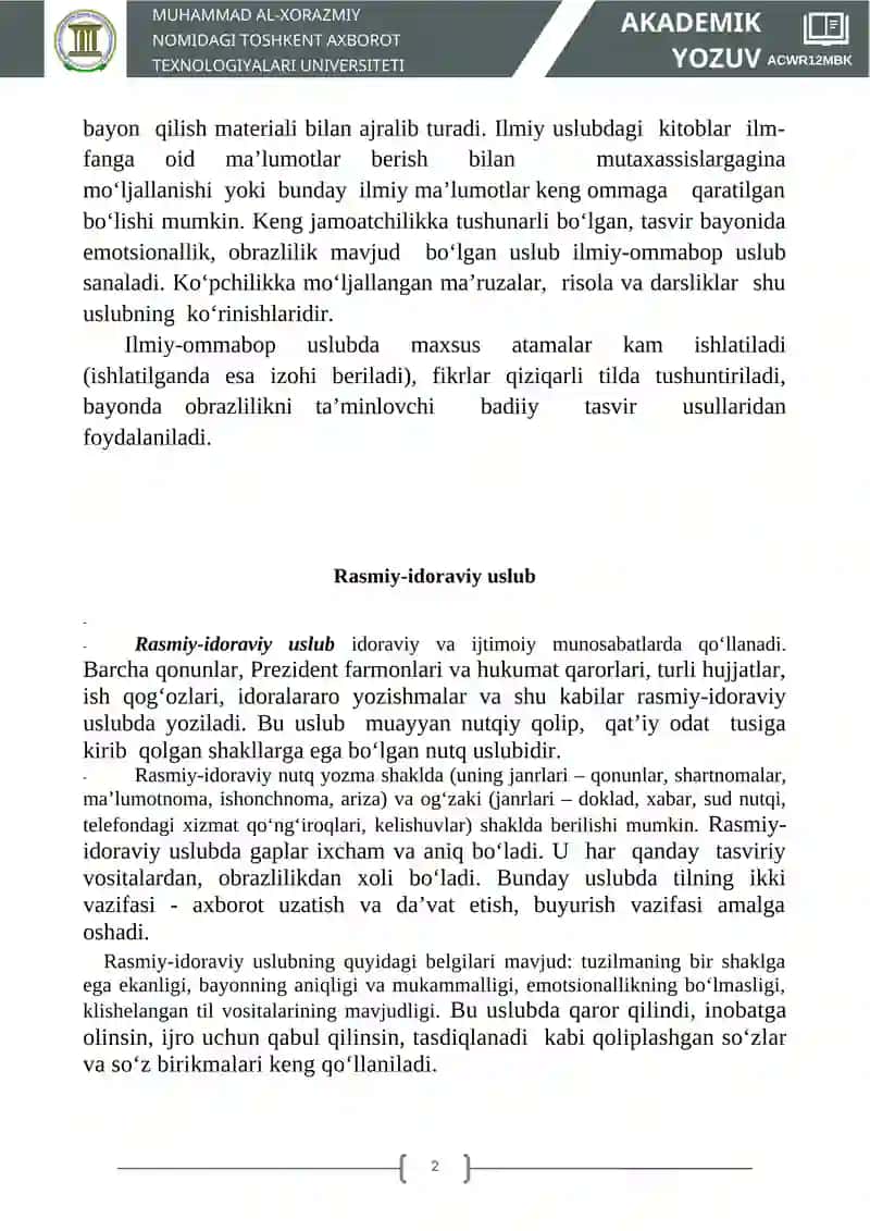 Ilmiy uslub va rasmiy-idoraviy uslublar 2