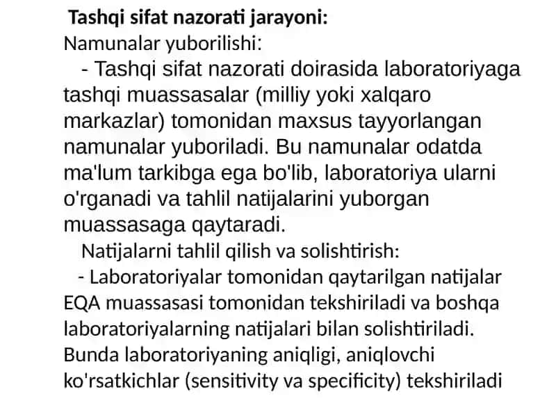 Laborator tekshiruvlar sifatining tashqi nazorati 2