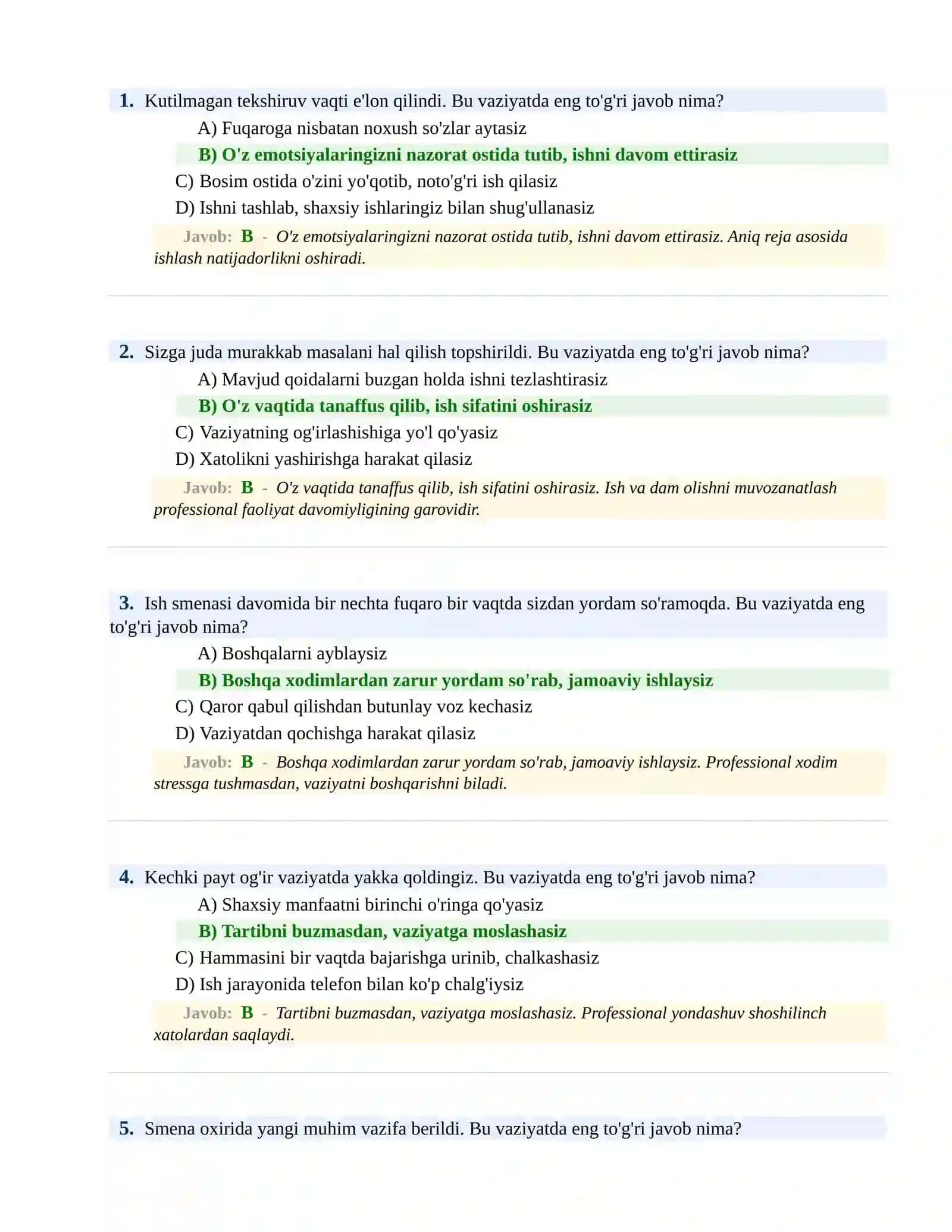 BOJXONA XIZMATIGA ISHGA KIRISH PSIXOLOGIK SINOV Testlari 2