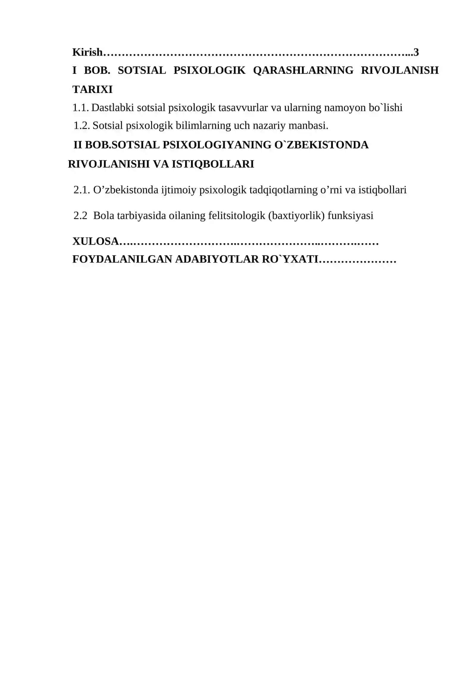«O’ZBEKISTONDA IJTIMOIY PSIXOLOGIK TADQIQOTLARNING O’RNI VA ISTIQBOLLARI » MAVZUSIDAGI KURS ISHI 2