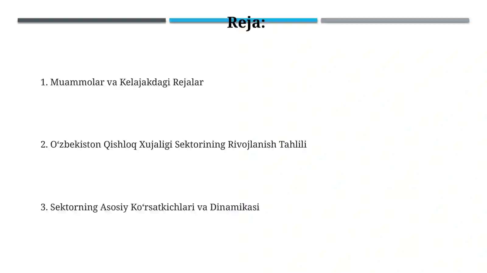 Oʻzbekistonda qishloq xoʻjaligi tarmoqlari rivojlanishini baholash 2