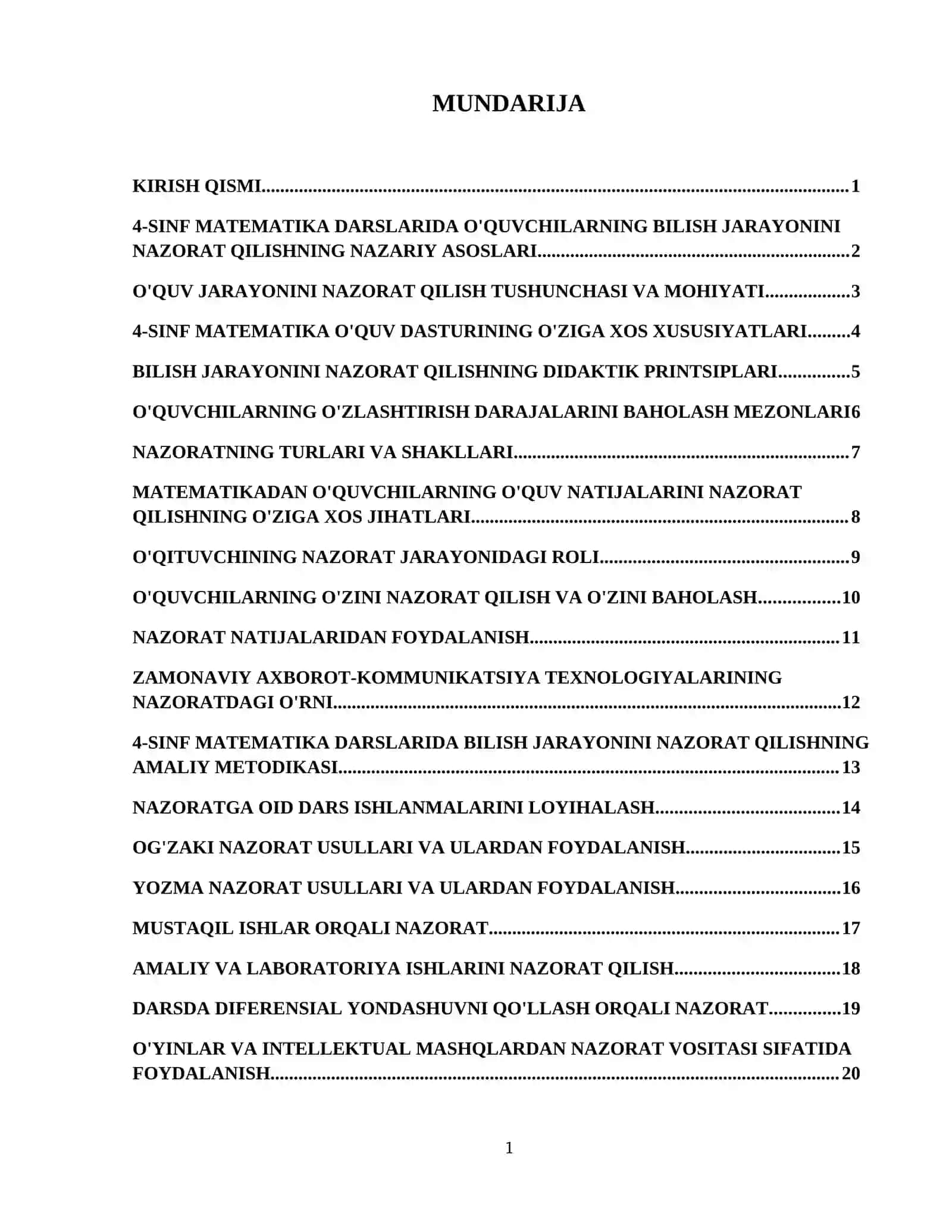 4-sinfda matematikadan oʻquvchilarni oʻquv bilish jarayonini nazorat qilish metodikasi 2
