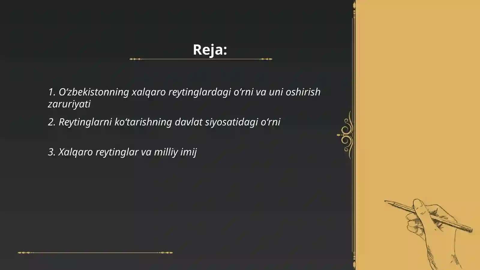 Oʻzbekistonning xalqaro reytinglardagi koʻrsatgichlarini koʻtarishning tarixiy va siyosiy ahamiyati 2