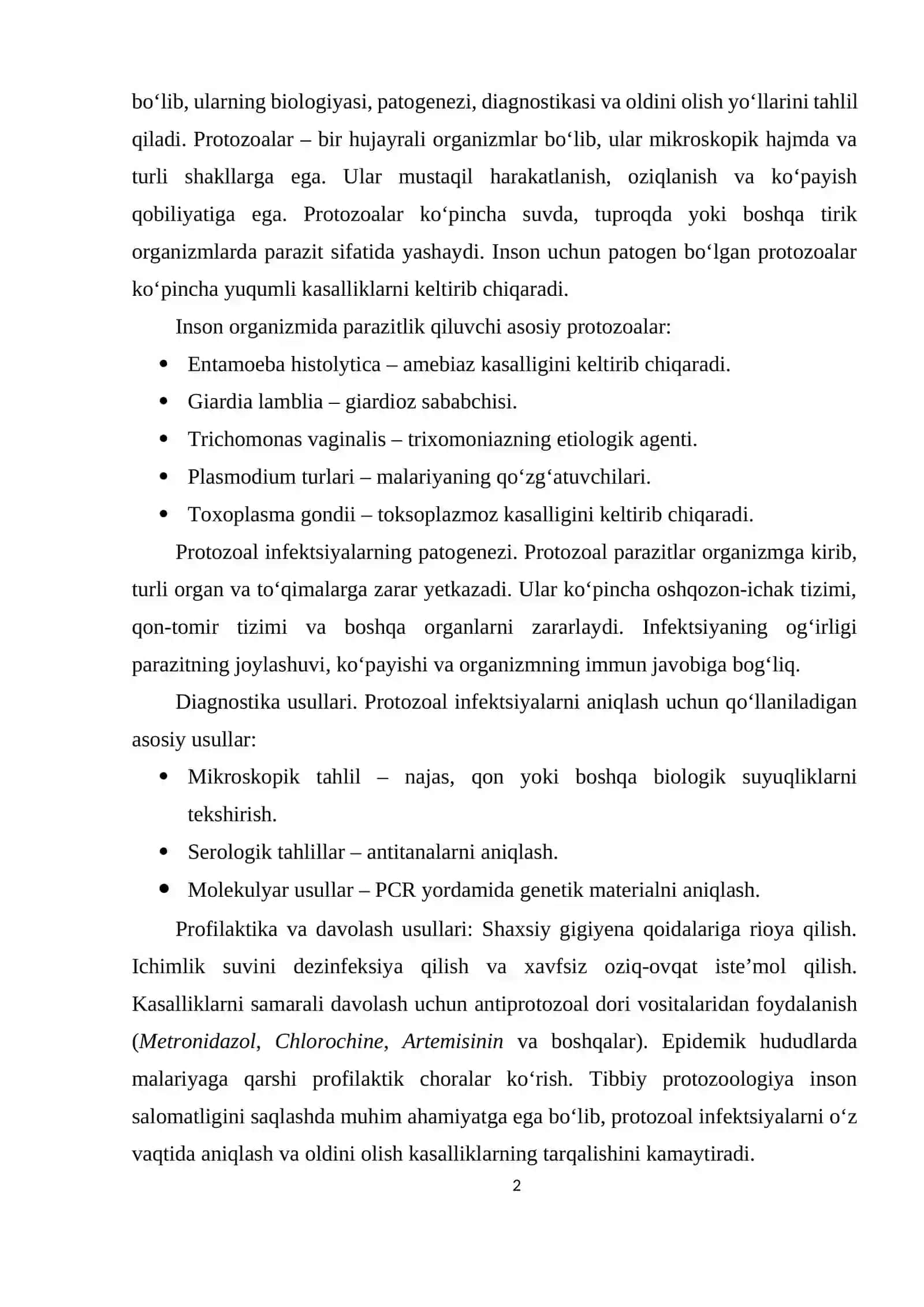 Tibbiy protozoologiya va gelmintologiya 2