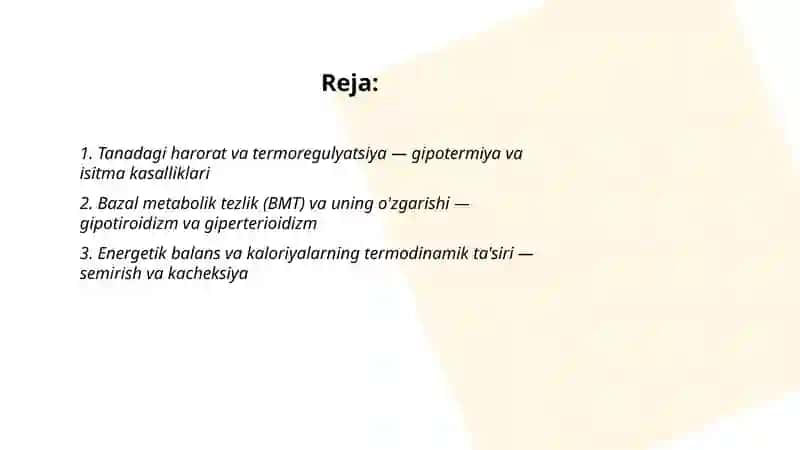 Organizmning termodinamik parametrlari 2