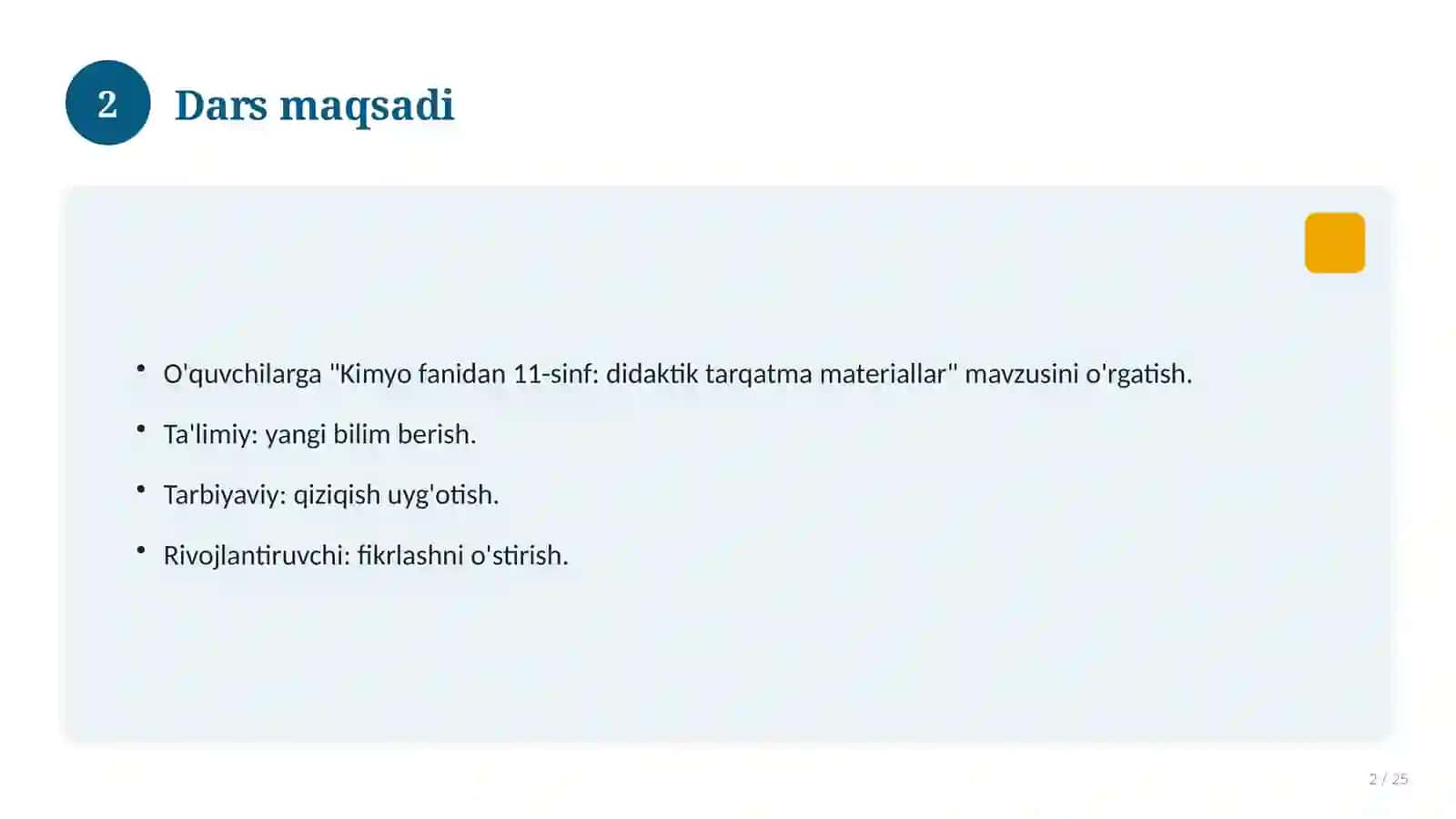 Kimyo fanidan 11-sinf: didaktik tarqatma materiallar 2