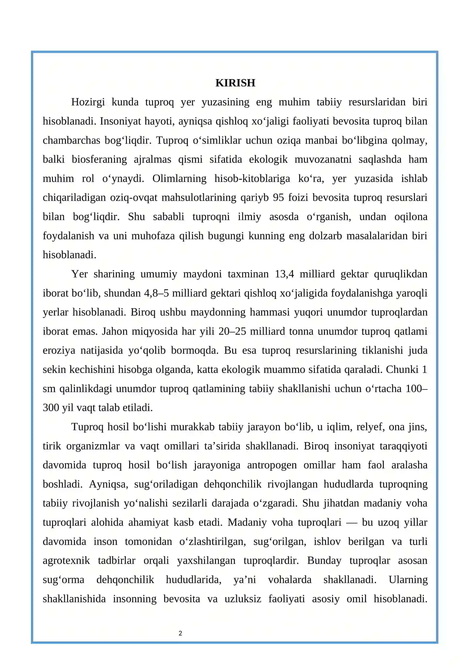 Inson faoliyati natijasida madaniy voha tuproqlarining hosil bo’lishi 2
