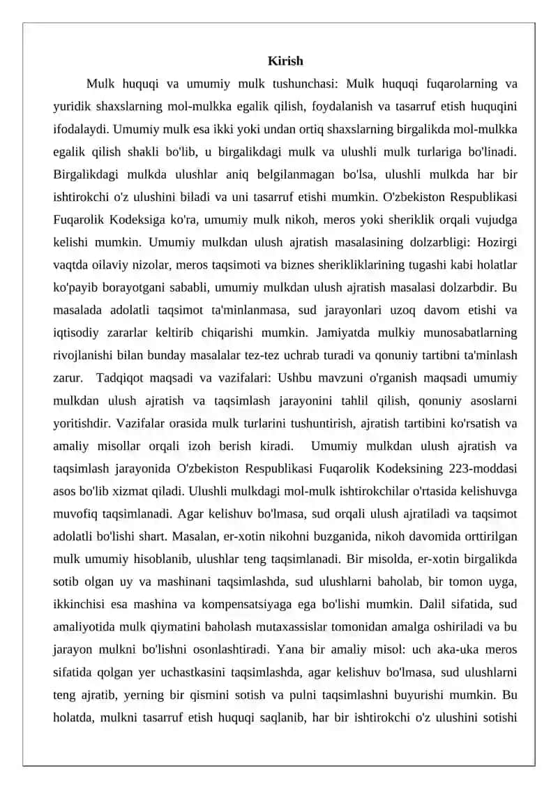 Umumiy mulkdan ulush ajratish va uni taqsimlash 2
