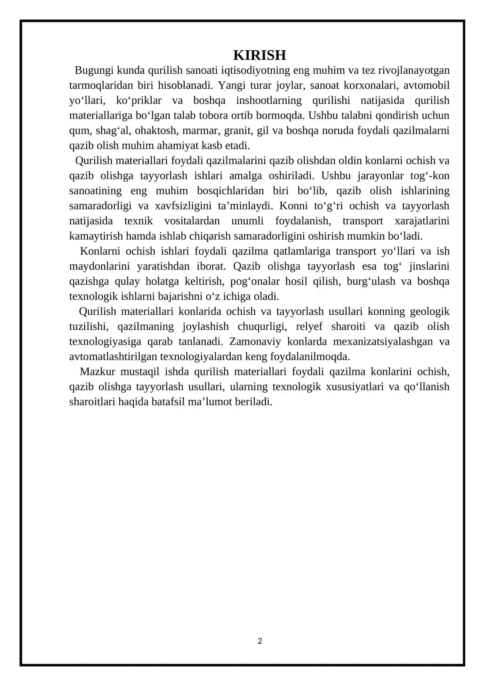 Qurilish materiallari foydali qazilma konlari haqida umumiy ma’lumot 2