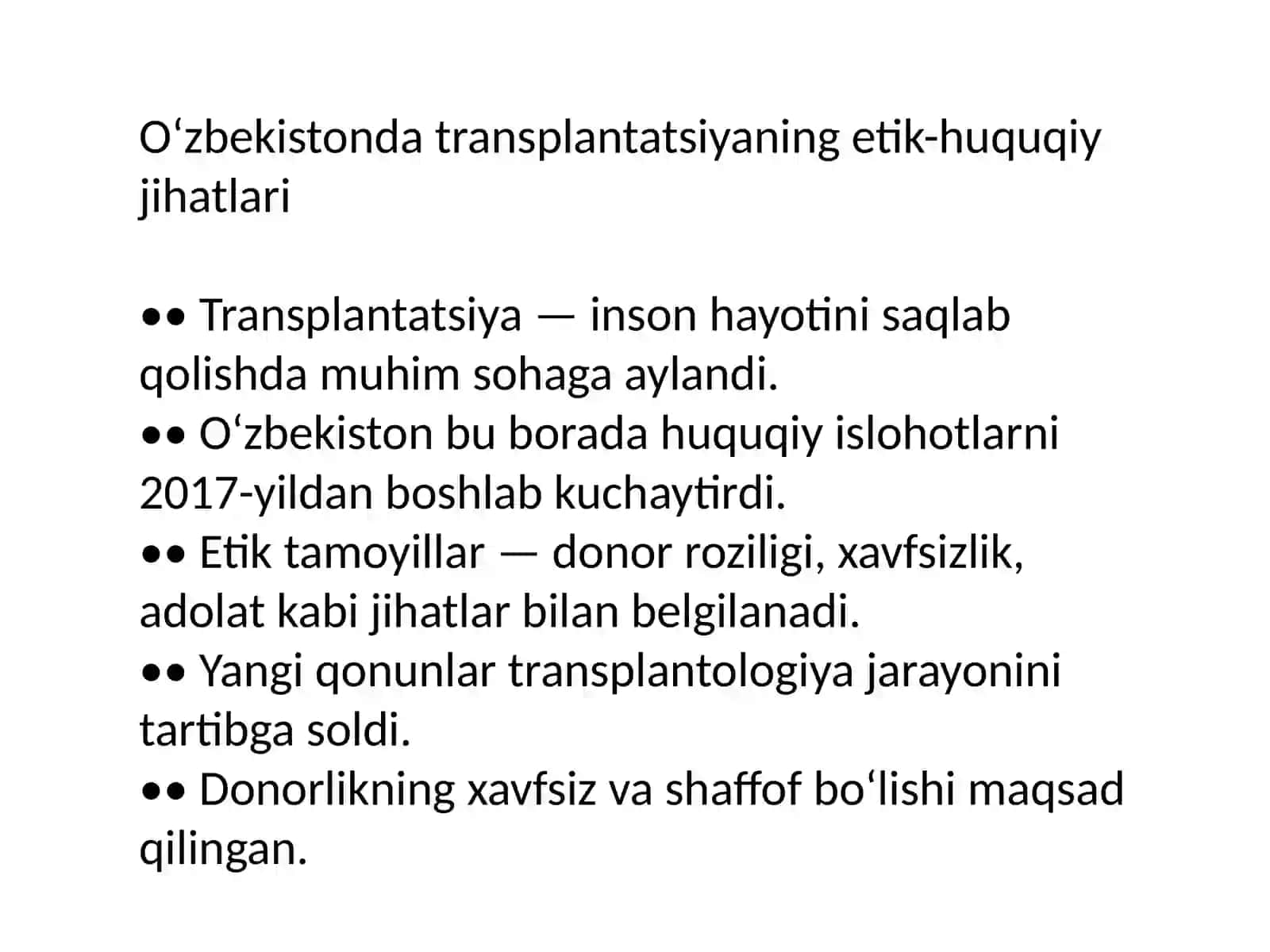 Oʻzbekistonda transplantatsiyaning etik-huquqiy jihatlari 2