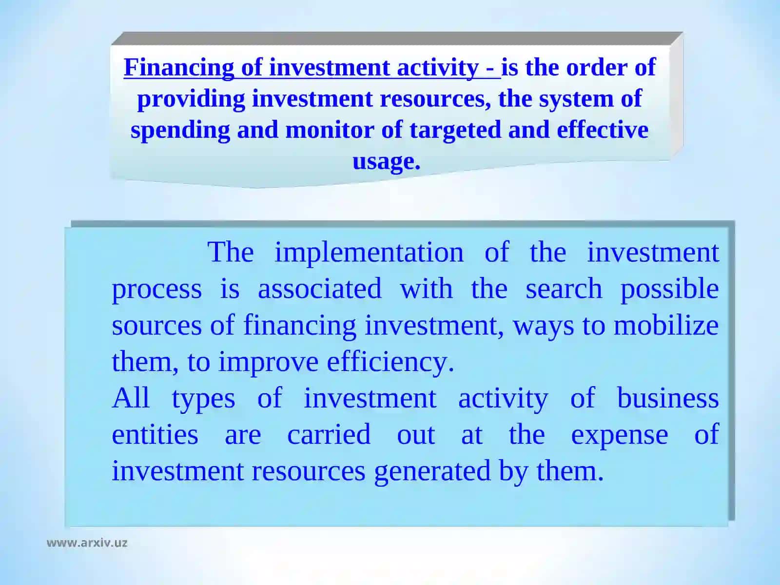 The sources of financing investment activities and their classification 2