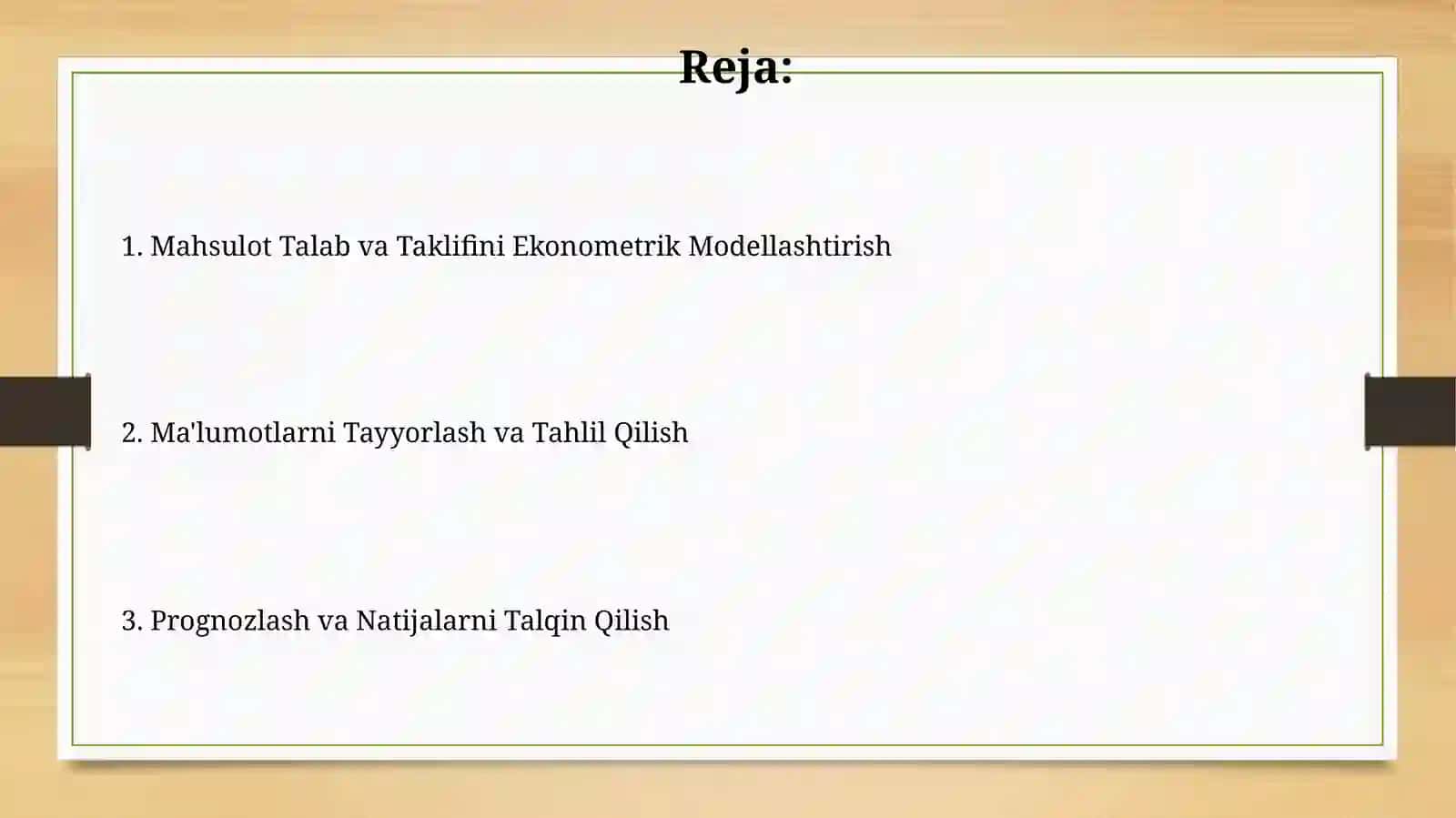 MAHSULOTGA BO'LGAN TALAB VA TAKLIFNING EKONOMETRIK MODELINI TUZISH VA PROGNOZINI AMALGA OSHIRISH 2