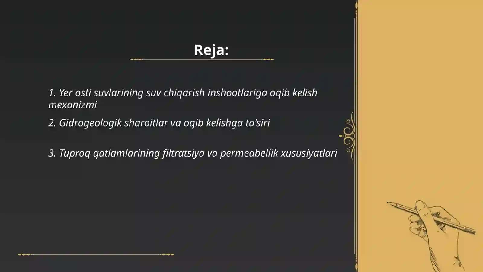 Yer osti suvlarining suv chiqarish inshootlariga oqib kelishi 2