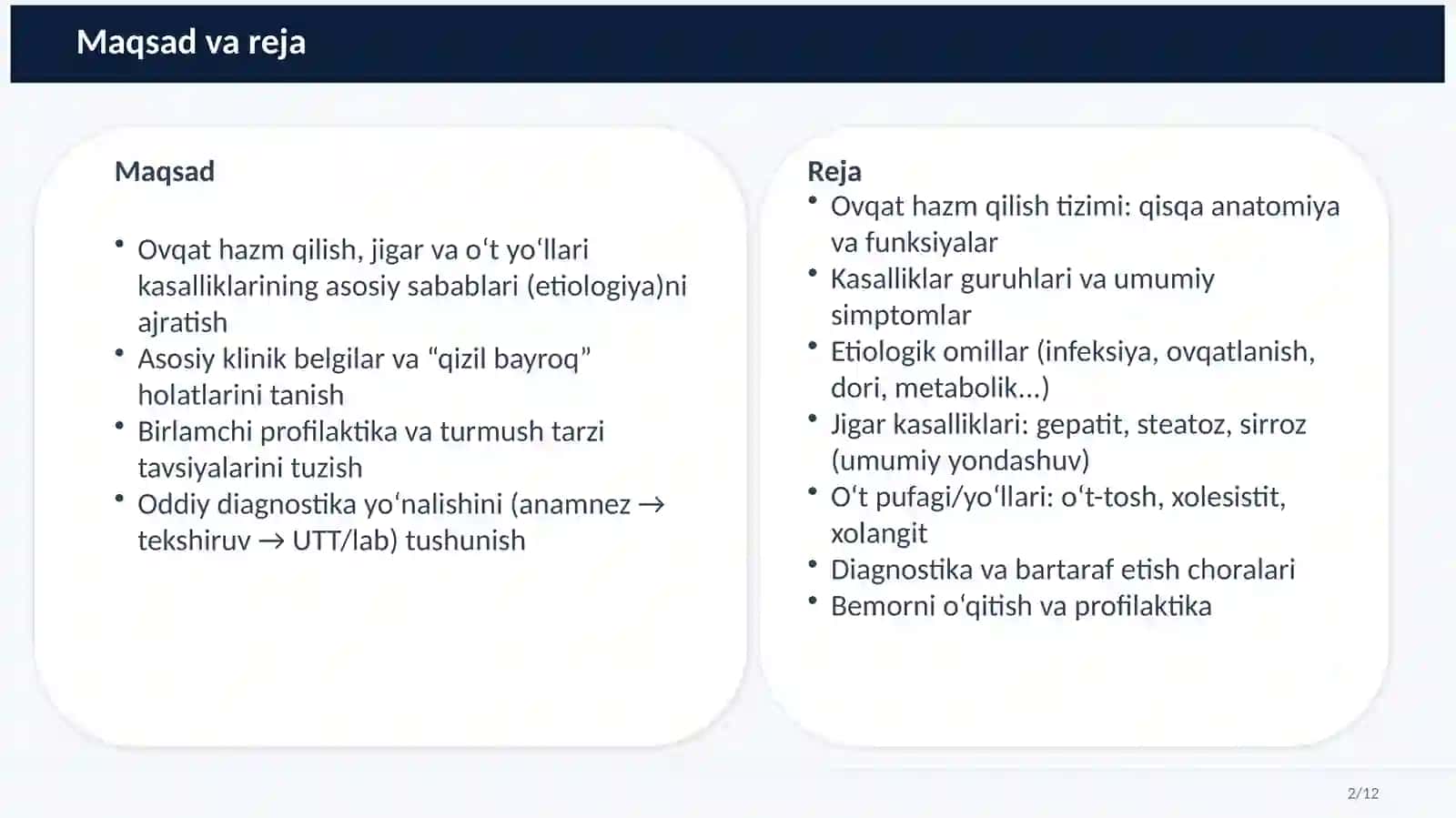 Ovqat hazm qilish a’zolari, Jigar va o‘t yo‘llari kasalliklari 2