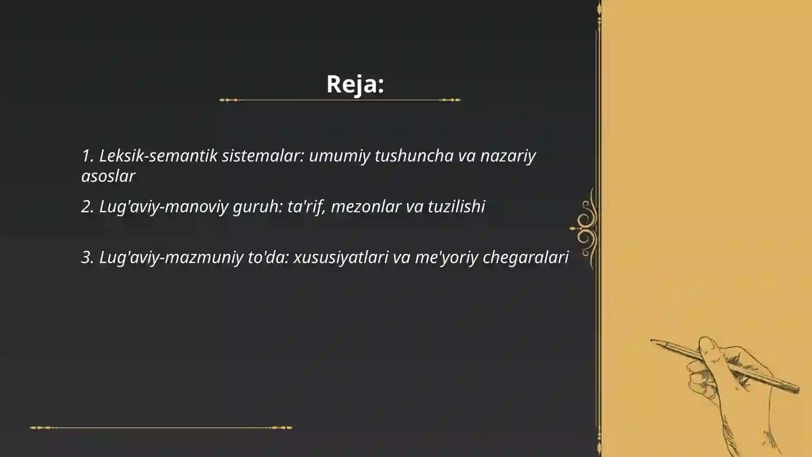 Leksik semantik sistemalar lug'aviy-manoviy guruh, lug'aviy-mazmuniy to'da, lug'aviy-mazmuniy maydoni 2