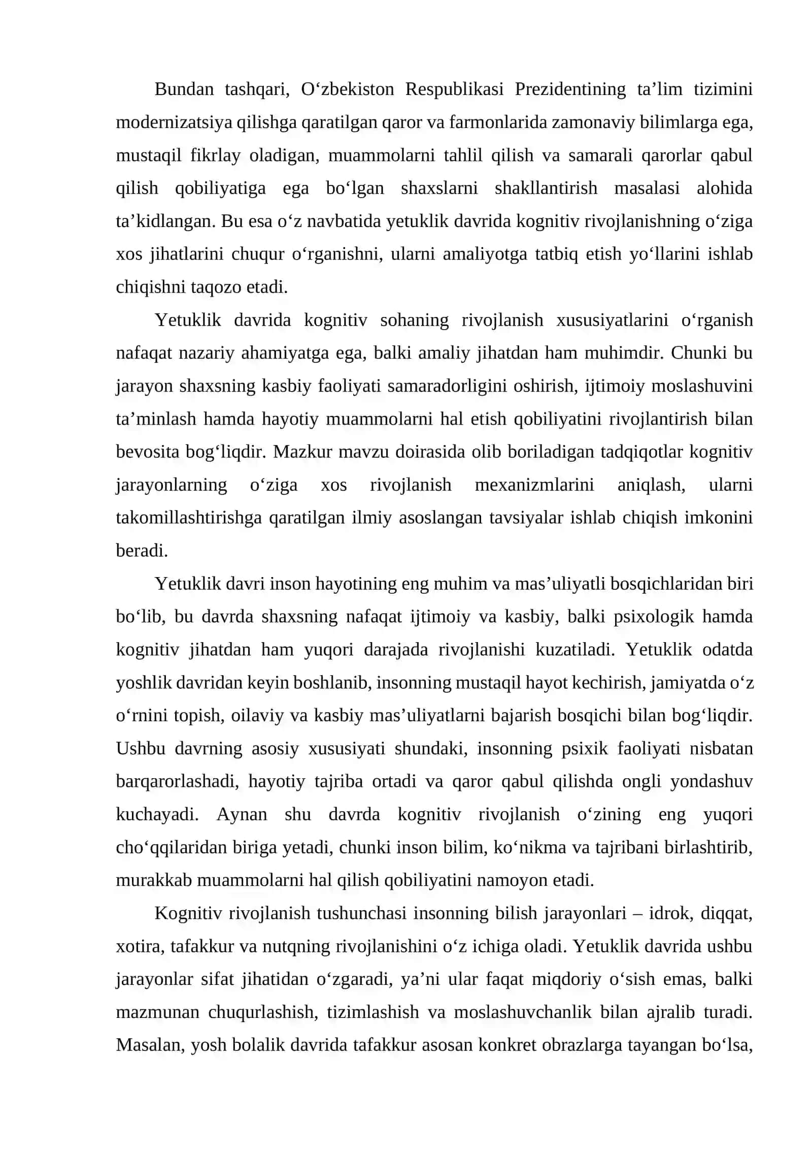 Yetuklik davrida kognitiv soha rivojlanish xususiyatlari 2