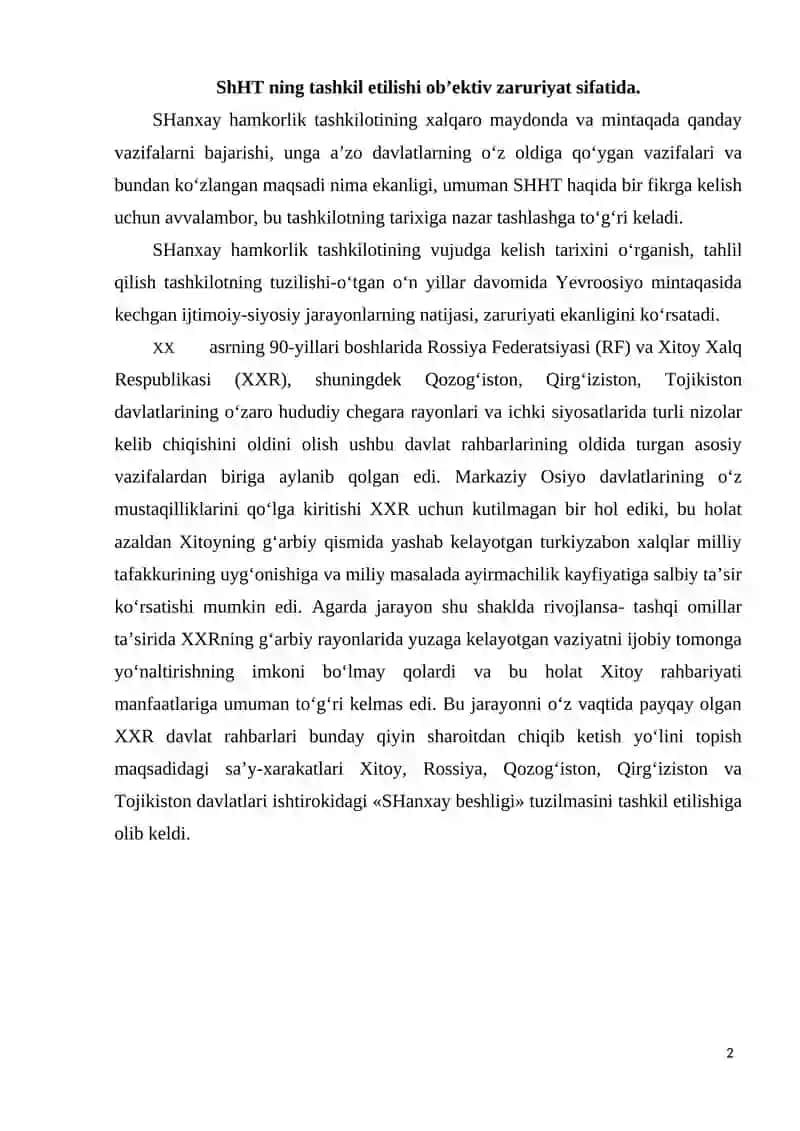 Markaziy Osiyo yangi siyosiy munosabatlar tizimida 2