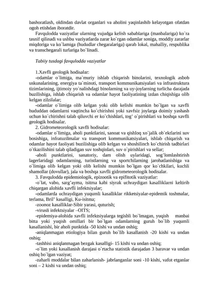 Favqulodda vaziyatlar, ularning ta`rifi, turlari va xususiyatlari 2