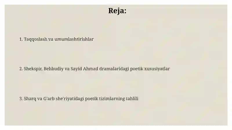 Sharq va gʻarb sheriyatida sheriy tizmlar shekispir Behbudiy Sayid Ahmad dramalari tahlili 2