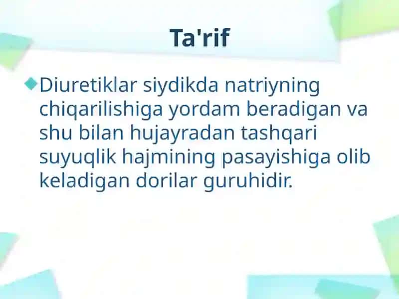 DIURETIK DORI VOSITALARINING KLINIK FARMAKOLOGIYASI 2