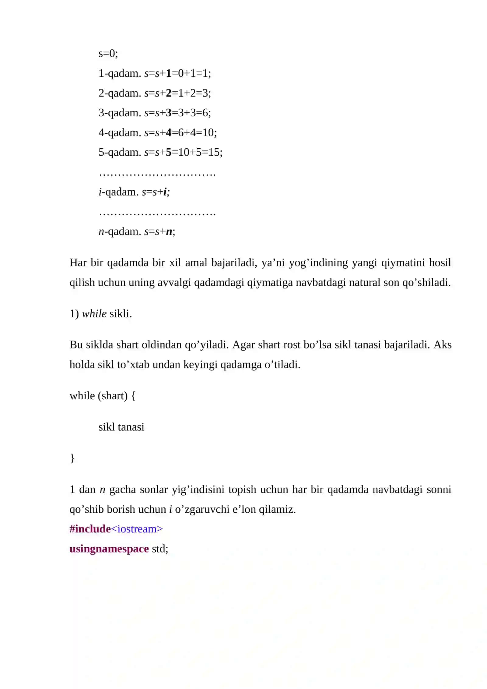 Takrorlanuvchi algoritmlarni dasturlash 2