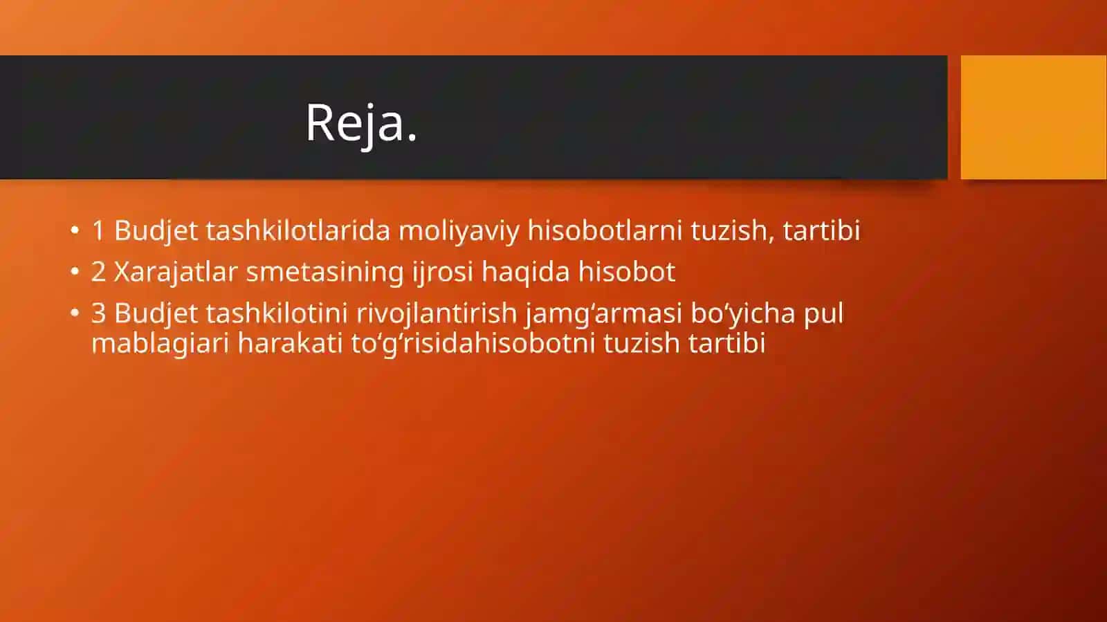 Byudjet tashkilotlarida qo’llaniladigan hisobvaraqlar ularning tayinlanishi va tuzilishi 2