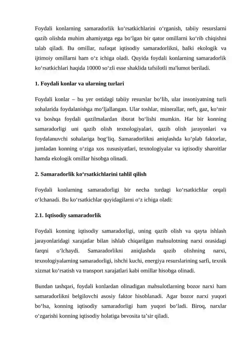 Foydali konlarning sammaradorlik korsatkichlari 2