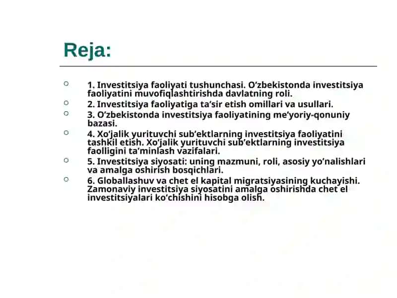 Investitsiya faoliyati va investitsiya siyosati 2