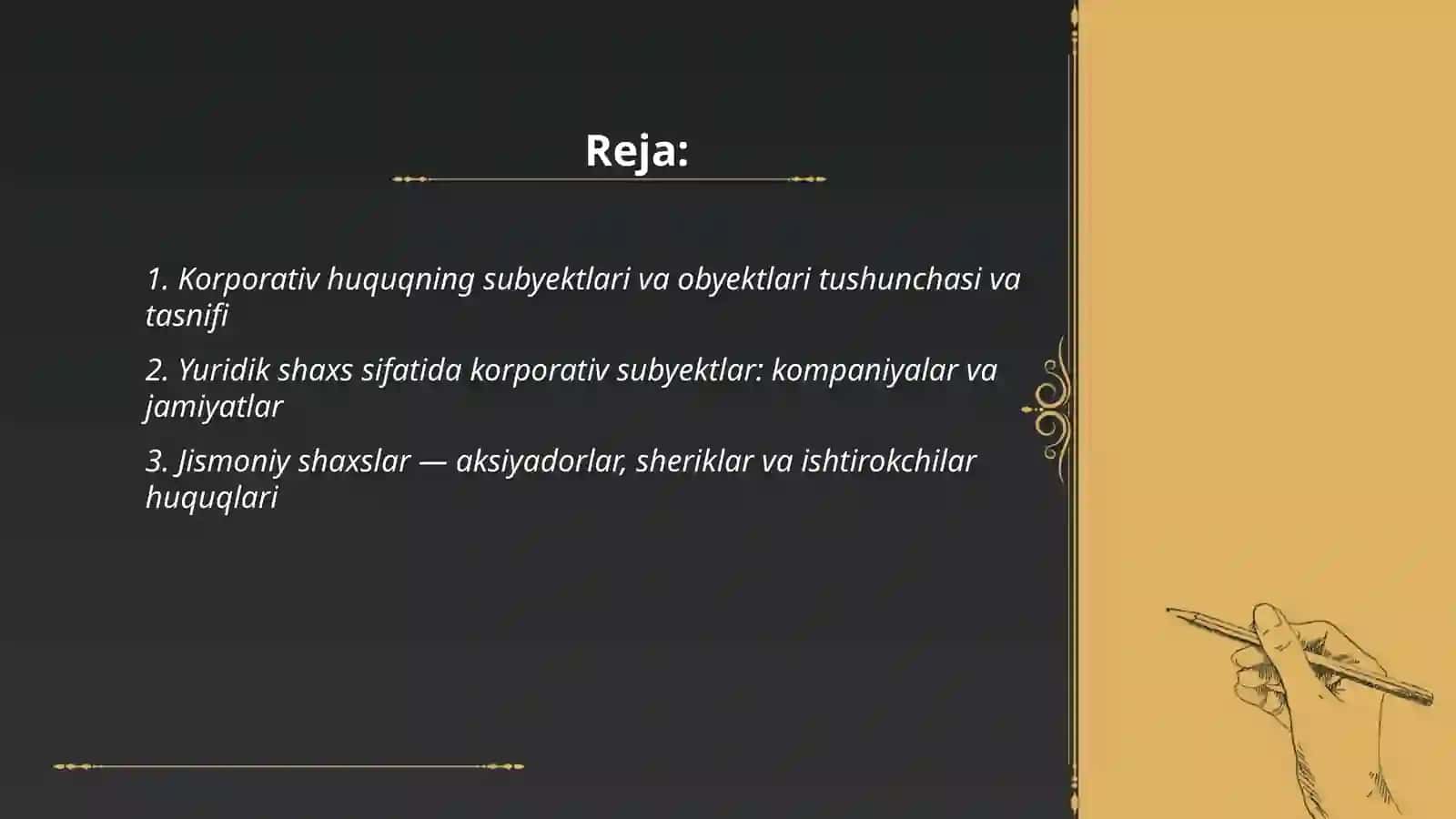 Korporativ huquqning subyektlari va obyektlari 2