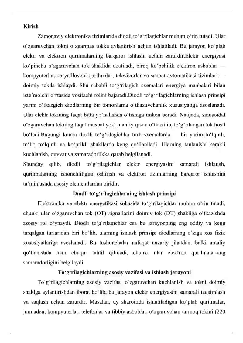 Diodli to‘g‘rilagichlar va ularning sxemalari 2